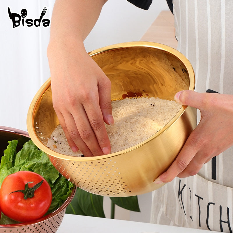 Stainless Steel Drain Basket Bowl Washing Kitchen Strainer Noodles Vegetables Kitchen Utensils Beans Sieve Fruit Cleaning Tools Dsers