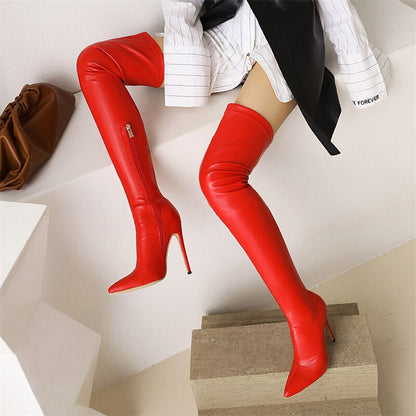 Women's Thigh High PU Leather Stiletto Boots Dsers