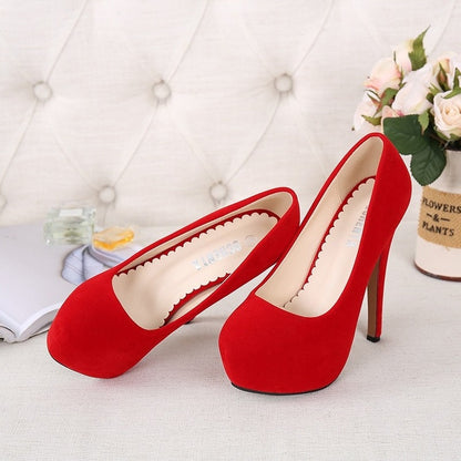 Women's Suede Round Toe High Heels Dsers