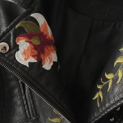 Women's Embroidered PU Leather Jacket Dsers