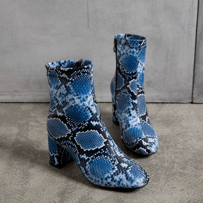 Women's Snake Pattern Zipper Ankle Boots Dsers