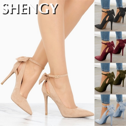 SHY Women's Pointed Toe Stilettos with Bow Straps Dsers