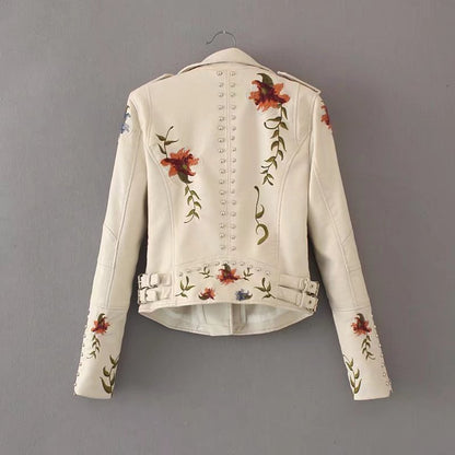 Women's Embroidered PU Leather Jacket Dsers