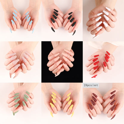 24pcs Long Sensual False Nail White Red Blue Fake Nail Extension Press On Nails Sharon Ladies Removable Decoration Nail Art