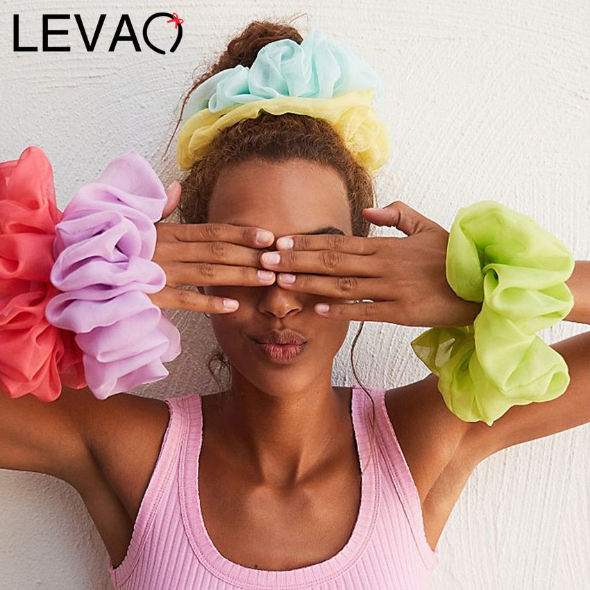 Levao Spring Summer Net Yarn Hair Bow Scrunchies Large Chiffon Women Elastic Hair Band Ponytail Holder Hair Tie Girl Accessories