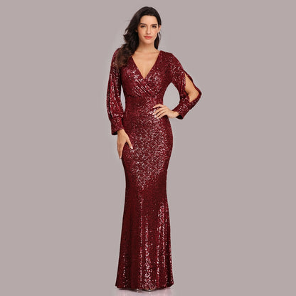 Women's Long Sequined Evening Gown Dsers