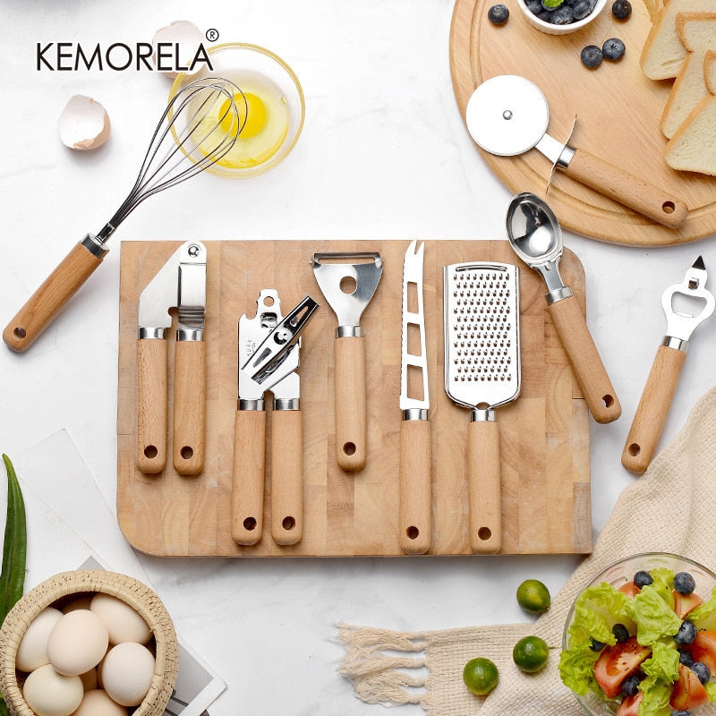 Wooden Handle Small Kitchenware Stainless Steel  Opener Baking Pizza Skin-Peeler Cheese Knife  Kitchenware Set Dsers