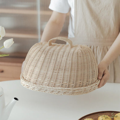 Rattan Basket Bread Basket White Rattan Storage Baskets Fruit Dust Proof Cover Pantry Organizer Kitchen Storage Dsers