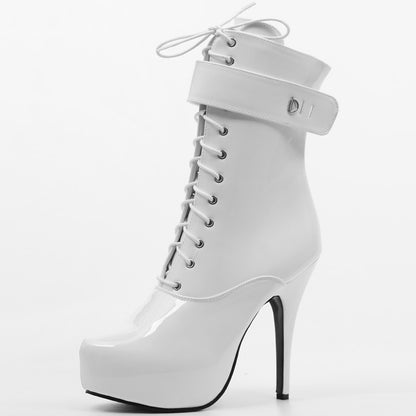 Women's Shiny Lace Up Boots with Lock and Key Dsers