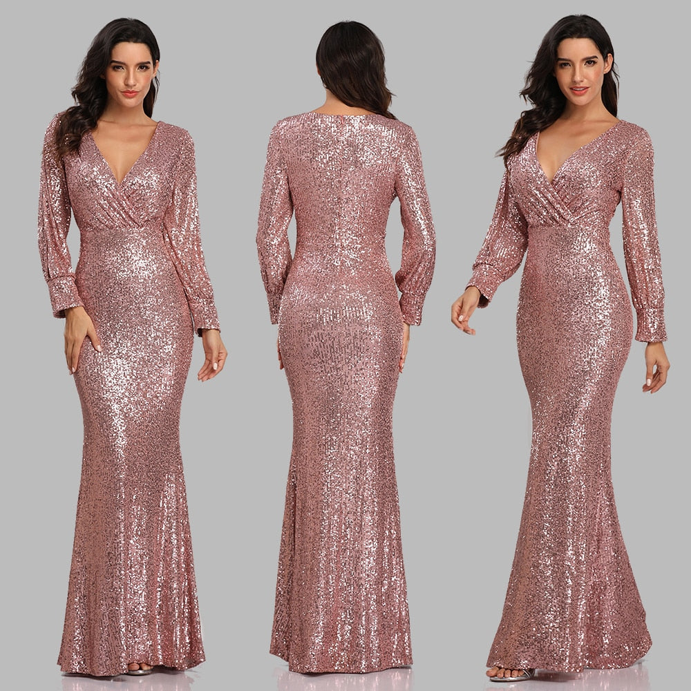 Women's Long Sequined Evening Gown Dsers