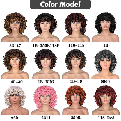 Short Hair Afro Curly Wig With Bangs For Black Women Synthetic Ombre Glueless Cosplay Wigs High Temperature Annivia