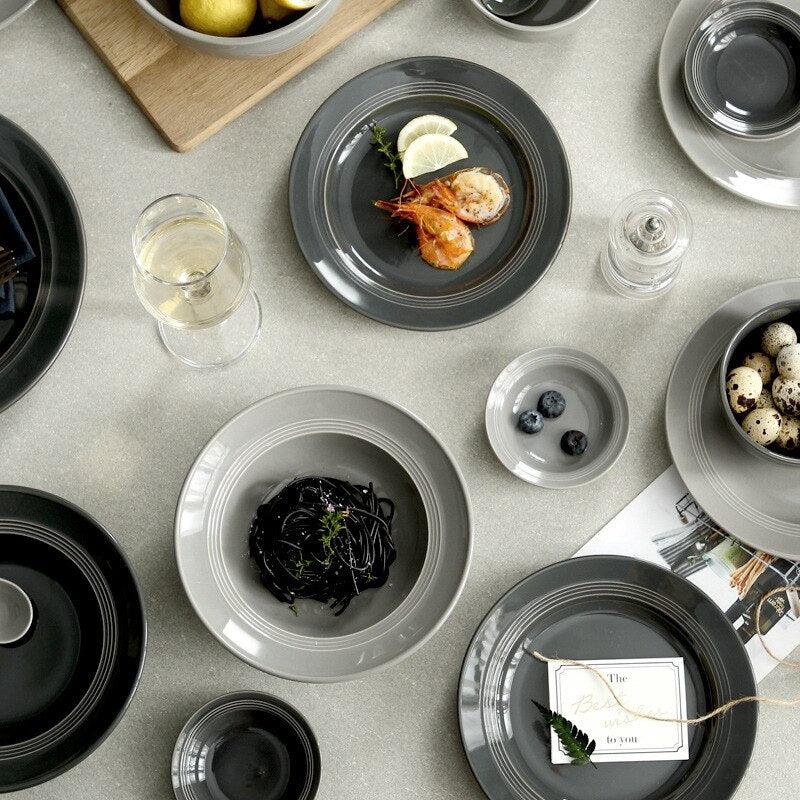 Nordic Black and Gray Simple Ceramic Tableware Set Household Rice Bowl Soup Bowl Plate Dish Plate Combination Set Bone China Dsers