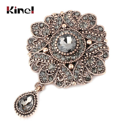 Vintage Gray Crystal Flower Turkish Brooch Dsers