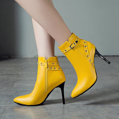 Sexy Ankle Boots Belt Buckle Zip Pointed Toe Party Thin Heel Short Plush US19 Red Blue Black Yellow White A4514 Dsers