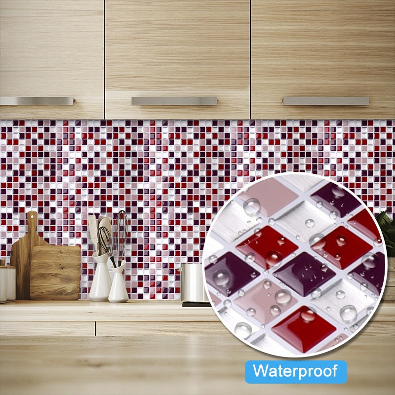 Self Adhesive Mosaic Tile Wall decal Sticker DIY Kitchen Bathroom Home Decor Vinyl Dsers