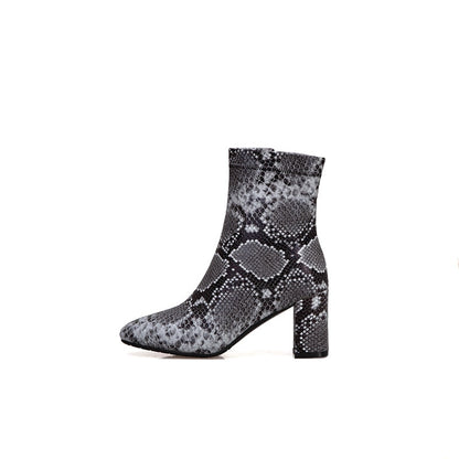 Women's Snake Pattern Zipper Ankle Boots Dsers