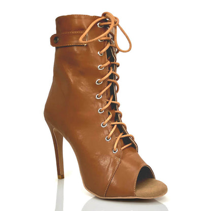 Women's PU Leather Open toe Lace Up Boots Dsers