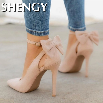 SHY Women's Pointed Toe Stilettos with Bow Straps Dsers