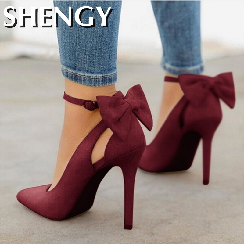 SHY Women's Pointed Toe Stilettos with Bow Straps Dsers