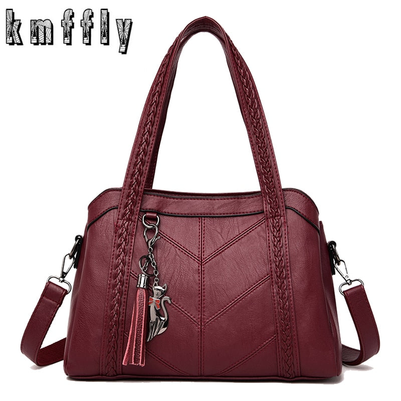 Women's PU Leather Handbag with Handle and Tassle Dsers