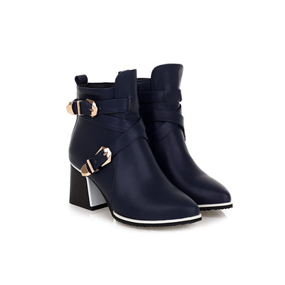 Women's Pointed Toe Square Heel Buckle Ankle Boots Dsers