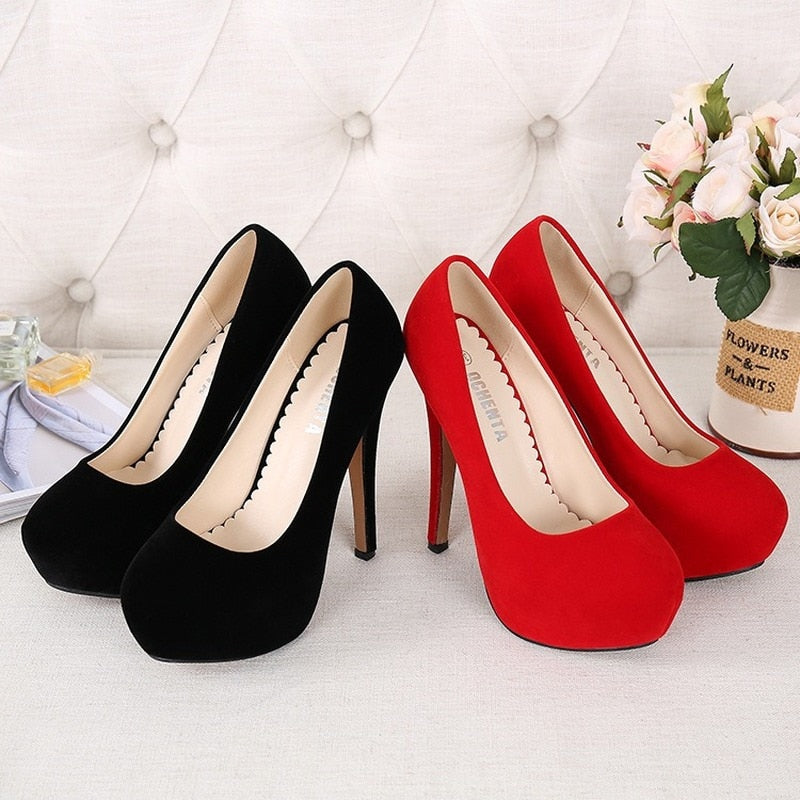 Women's Suede Round Toe High Heels Dsers