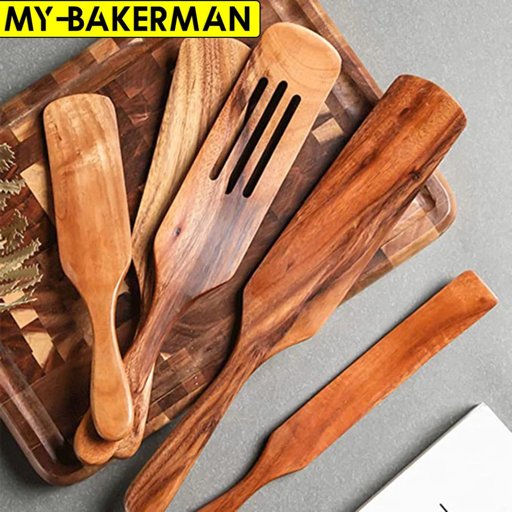 Wooden Kitchen Utensil Set, Acacia Spurtle Kitchen Sets Non-Stick Wooden Cooking Utensils Spatula Slotted Spurtle Spatula Sets Dsers