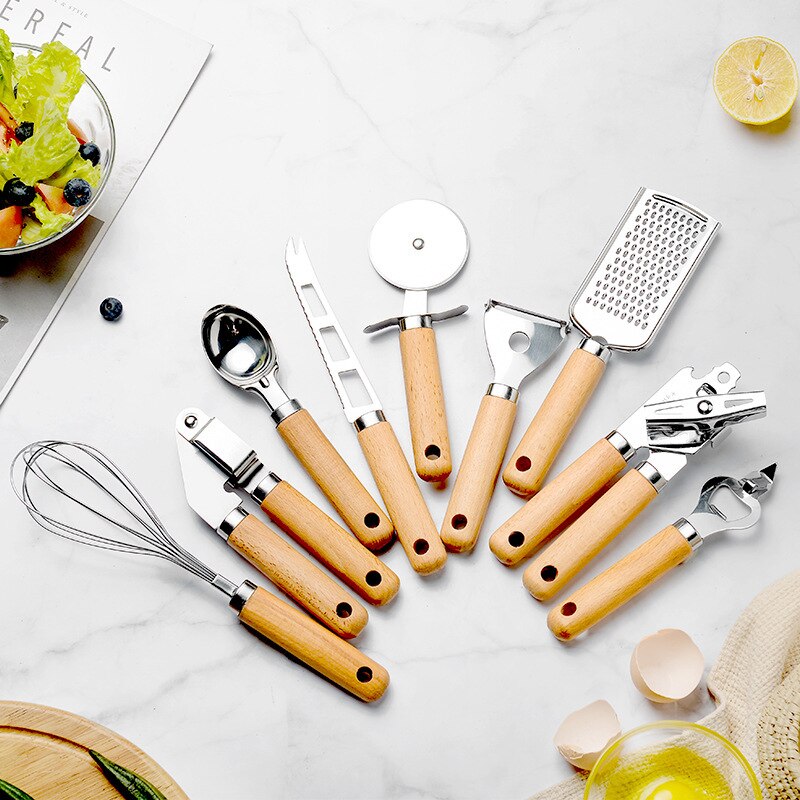 Wooden Handle Small Kitchenware Stainless Steel  Opener Baking Pizza Skin-Peeler Cheese Knife  Kitchenware Set Dsers