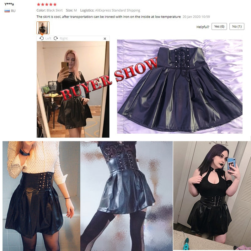 Women's PU Leather Harajuku Skirt with Corset Dsers