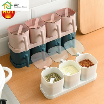 Spices Box Pepper Spice Shaker Salt Seasoning Organizer Kitchen Cruet Condiment Bottle Jars Container With Spoons Dsers