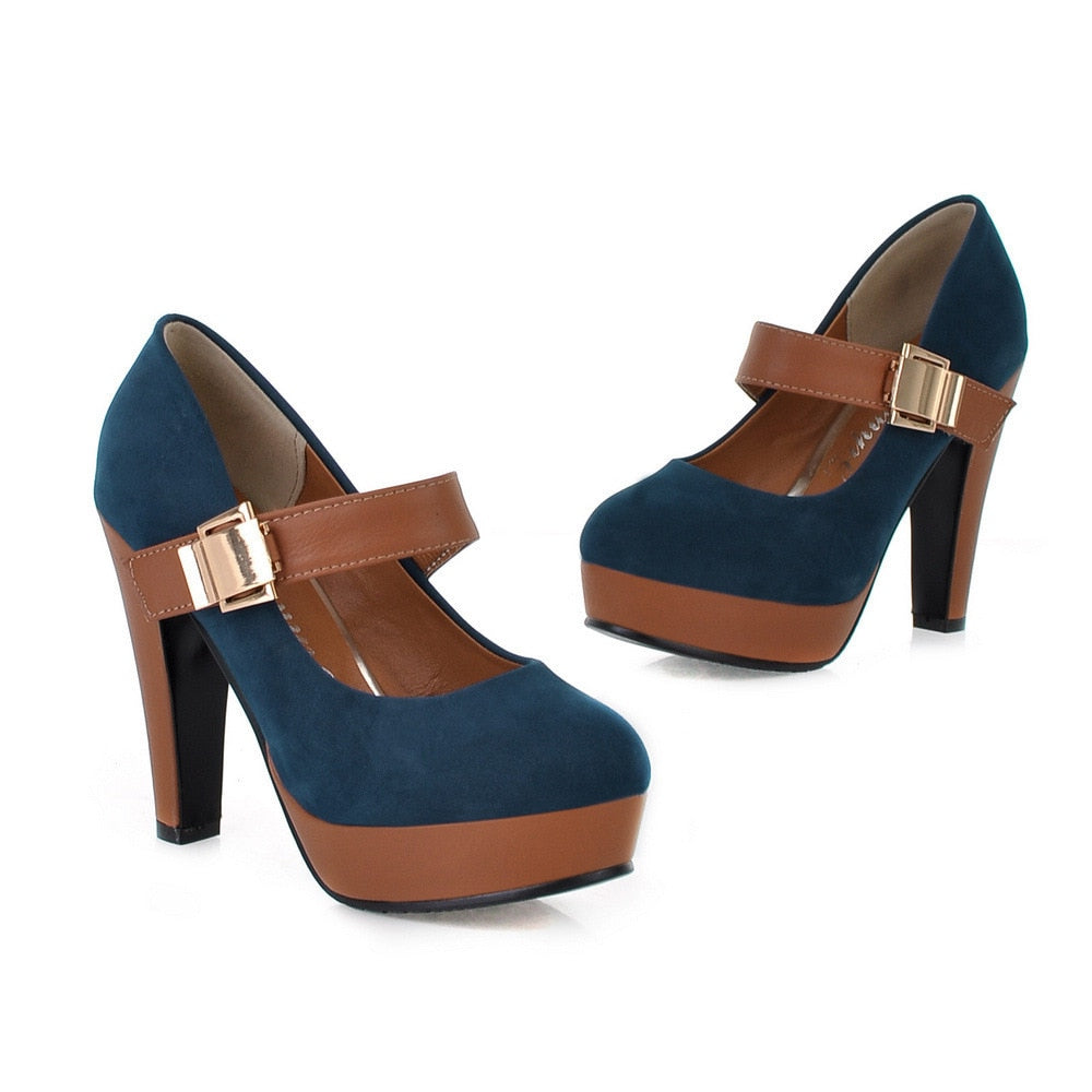 Women's Round Toe Platform Heels Dsers