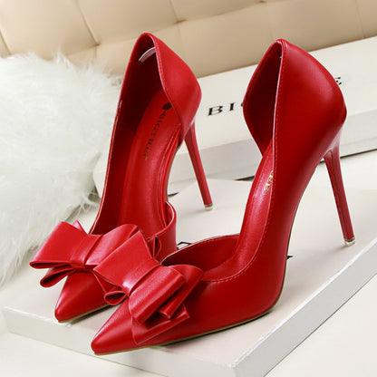 Women's Narrow Toed Bow Stilettos with Open Side Dsers