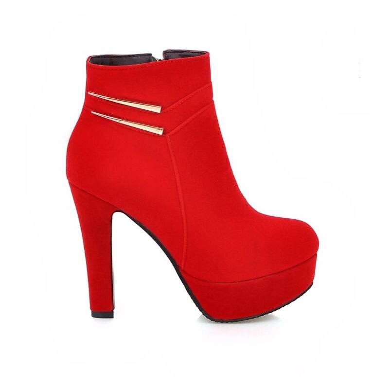 Platform Super Comfort High Heel Metal Design Sexy Stage Show Women Ankle Boots Red Black Classic Winter Female Footwear Shoes Dsers