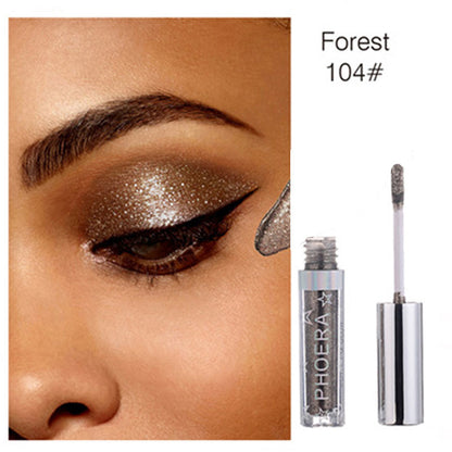 PHOERA Liquid Eyeshadow Eye Liner Pen Metallic Diamond Shiny Eyeshadow Palette Shimmer Pigmented Long lasting Cosmetic Makeup