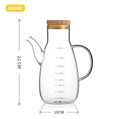 Transparent Glass Oil Bottle with Handle Scale Heat-Resistant High Borosilicate Kitchen Supplies Soy Sauce Vinegar Container Dsers