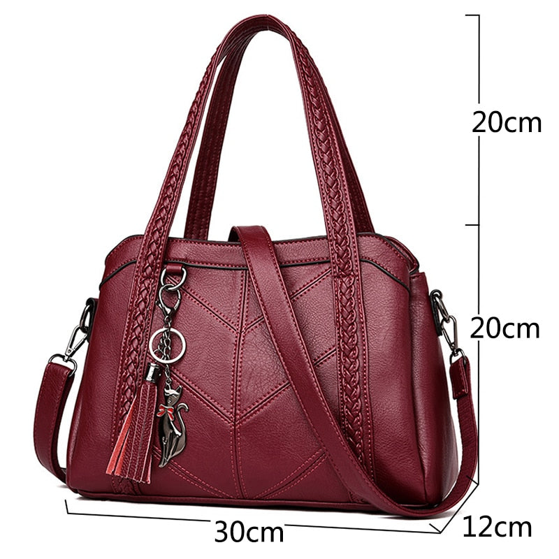 Women's PU Leather Handbag with Handle and Tassle Dsers