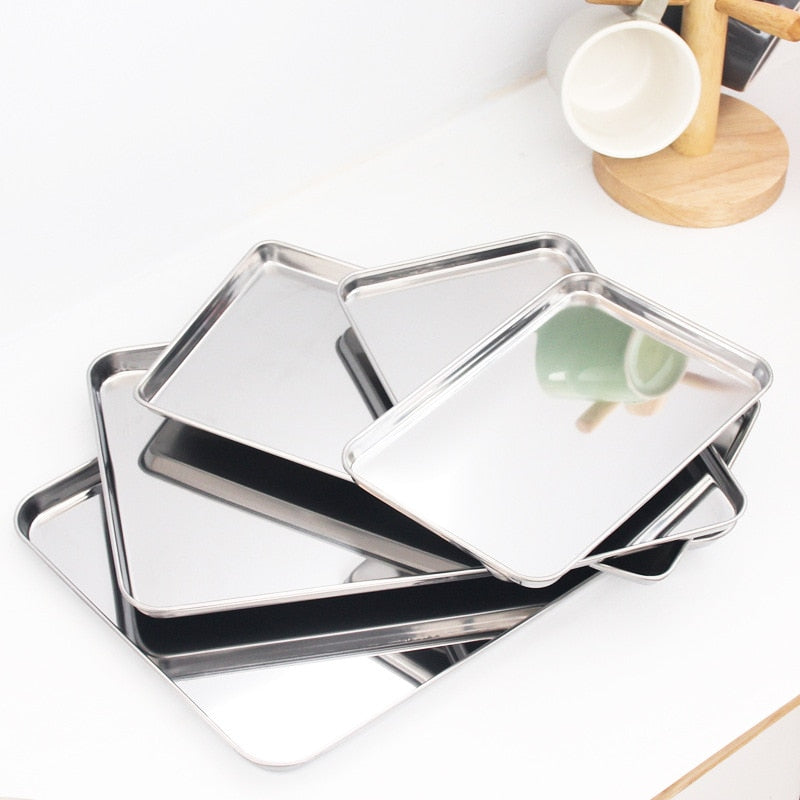 Rectangle Steamed Sausage Noodles Storage Trays Stainless Steel Fruit Dish Restaurant Hotel Kitchen Pastry Food Baking Plates Dsers