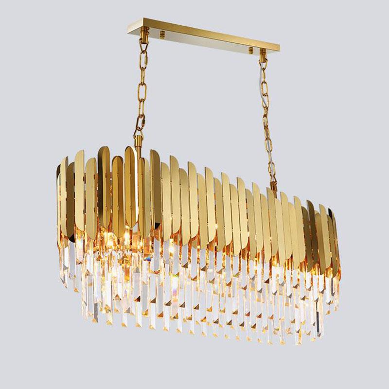 Modern LED Chandeliers Luxury Rectangle Lamp Dining Room Chandeliers Stainless Steel Kitchen Gold Hanging LED Fixtures Dsers