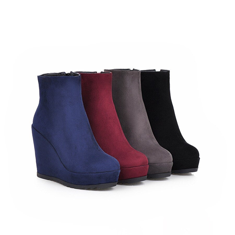 Platform Round Toed Wedge Heel Boots nihaodropshipping