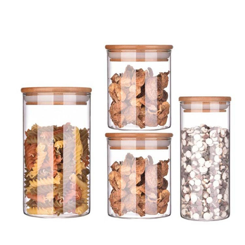 Storage Tank Food Container Bamboo Covered High Borosilicate Food Sealed Glass Tank Kitchen Miscellaneous Grain Organizer Dsers