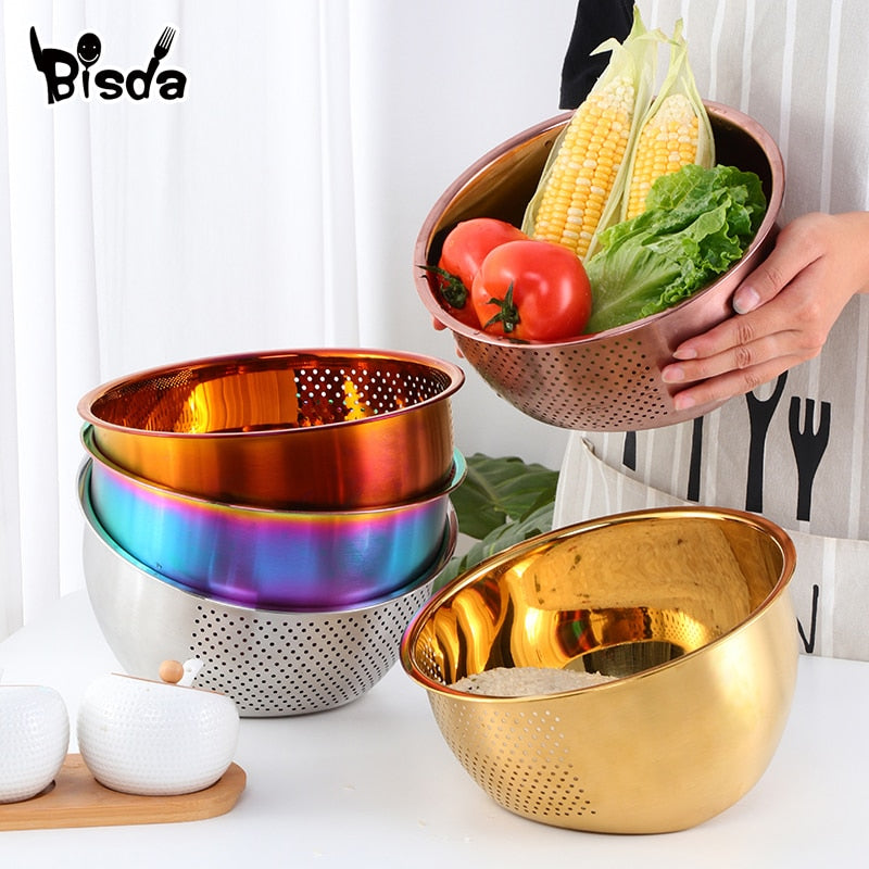 Stainless Steel Drain Basket Bowl Washing Kitchen Strainer Noodles Vegetables Kitchen Utensils Beans Sieve Fruit Cleaning Tools Dsers