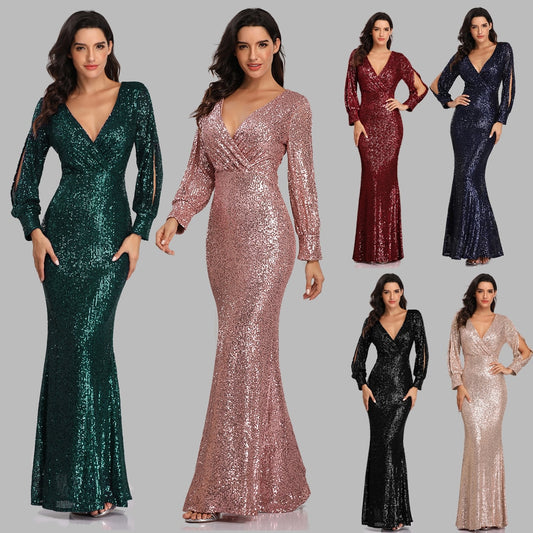 Women's Long Sequined Evening Gown Dsers