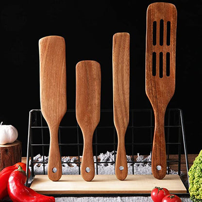 Wooden Kitchen Utensil Set, Acacia Spurtle Kitchen Sets Non-Stick Wooden Cooking Utensils Spatula Slotted Spurtle Spatula Sets Dsers