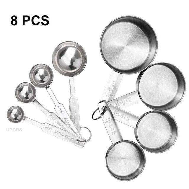 UPORS 8/10Pcs Stainless Steel Measuring Cups and Spoons Set Deluxe Premium Stackable Tablespoons Home Tools Kitchen Accessories Dsers