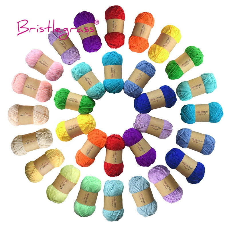 BRISTLEGRASS Acrylic Crochet Wool Yarn 50g Pom-poms Milk Cotton Hand Knitting Threads Baby Sweater Scarf Fabric Needlework Craft