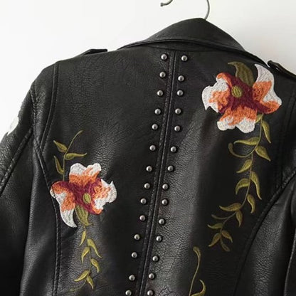 Women's Embroidered PU Leather Jacket Dsers