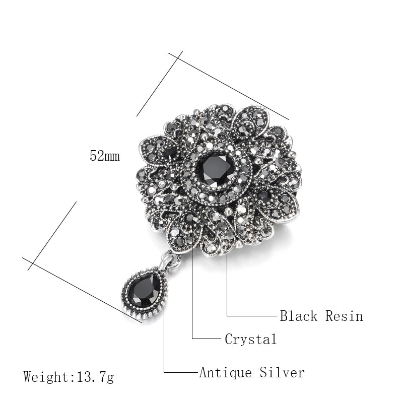 Vintage Dark Gray Crystal Flower Brooch Dsers