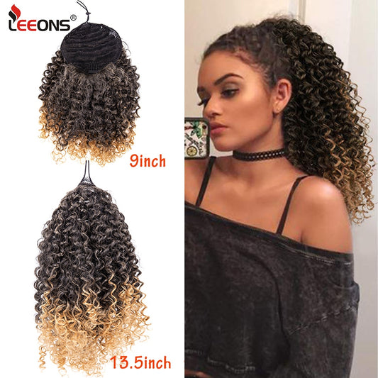 Synthetic New 5 Color Long Afro Kinky Curly Ponytail Extension Synthetic Drawstring Corn Wavy Hair Piece For Women Natural Black