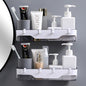 Wall-mounted Storage Rack Bathroom Shelf  For Kitchen With Hooks Storage Bathroom Accessories Without Drill Plastic Container Dsers