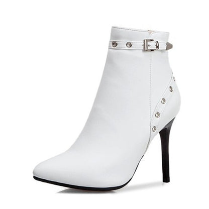 Sexy Ankle Boots Belt Buckle Zip Pointed Toe Party Thin Heel Short Plush US19 Red Blue Black Yellow White A4514 Dsers